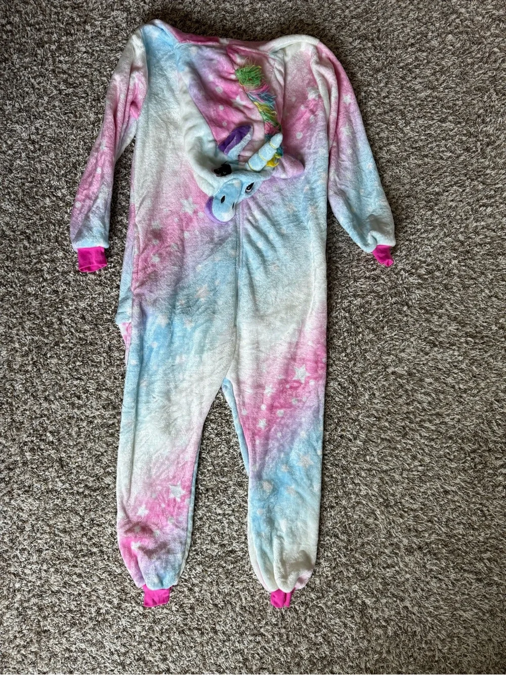 Small women Unicorn Tie-Dye Fleece One-Piece Pajamas - Pink Blue rainbow